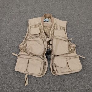 Master Sportsman Vest Mens Medium Beige Mesh Hunting Utility Multi Pocket Gear